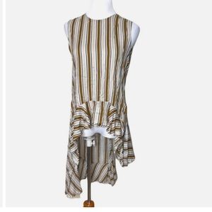 Zara Asymmetrical Stripped Ruffle Top Brown High Low XS